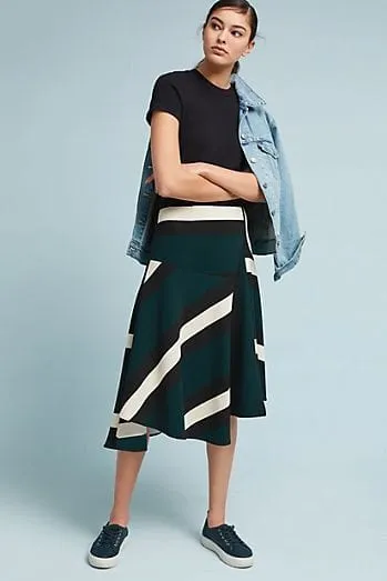 Green Sporty Stripe Skirt Hemp Blend City Mood