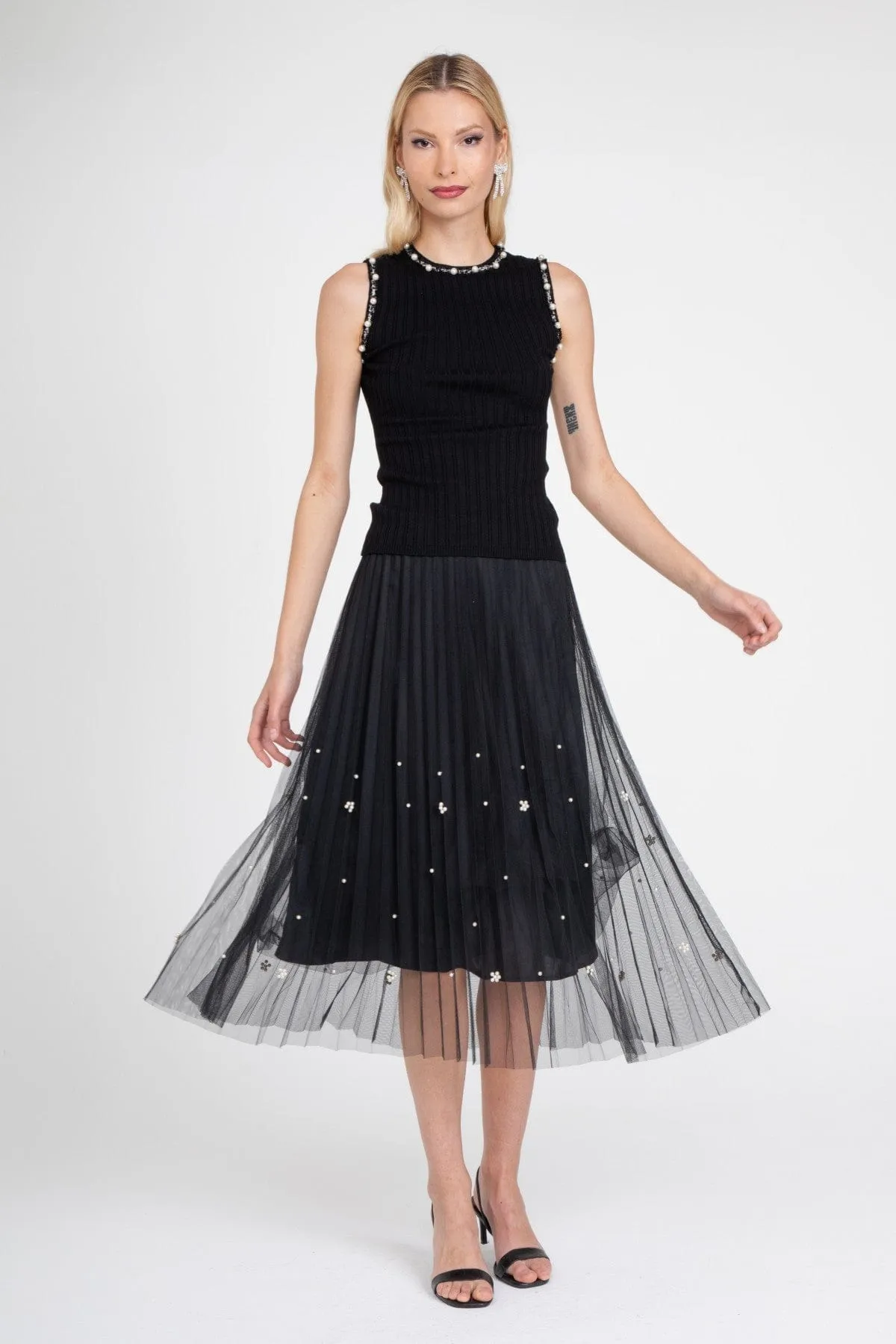 Black Pearl Pleated Skirt Collaboration Piece High Street Chic
