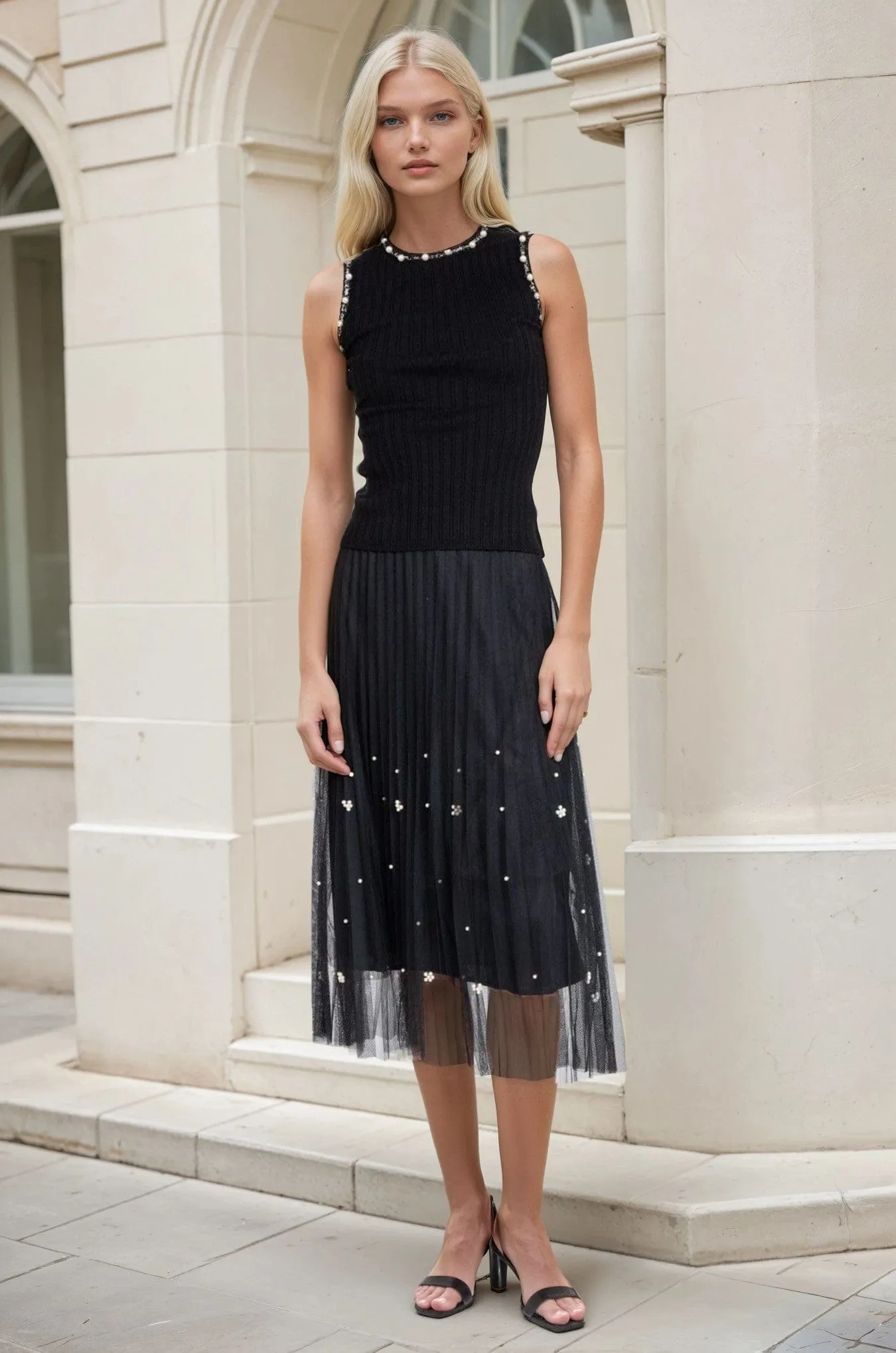 Black Pearl Pleated Skirt Polished Look