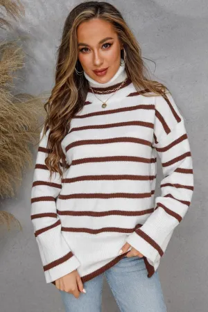 Active Blouse Elegant Cardigan WOMENS TURTLENECK LONGSLEEVE STRIPE TOP