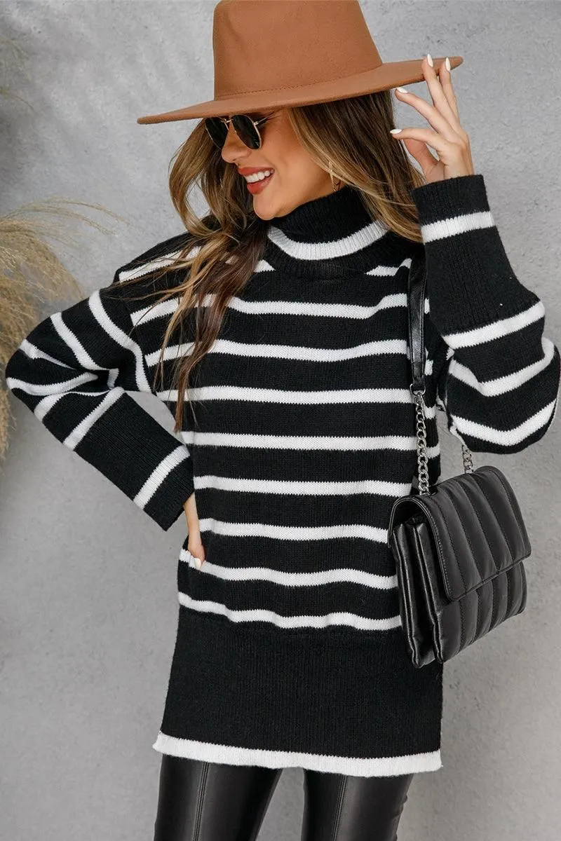 Printed Hoodie Quick Access Slit WOMENS TURTLENECK LONGSLEEVE STRIPE TOP