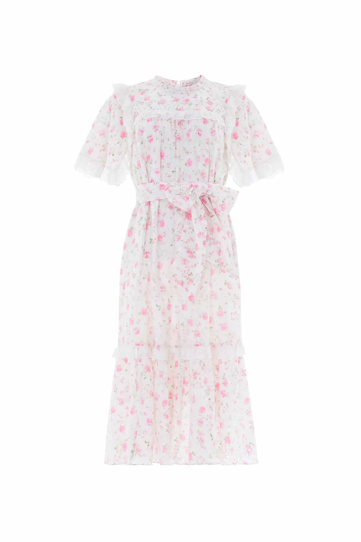 Rose Ditsy Cotton Broderie Midaxi Dress Stylish and Comfortable Flattering Waist
