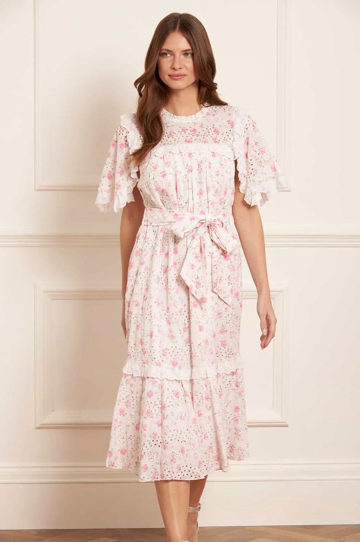 Rose Ditsy Cotton Broderie Midaxi Dress Soft Fashion