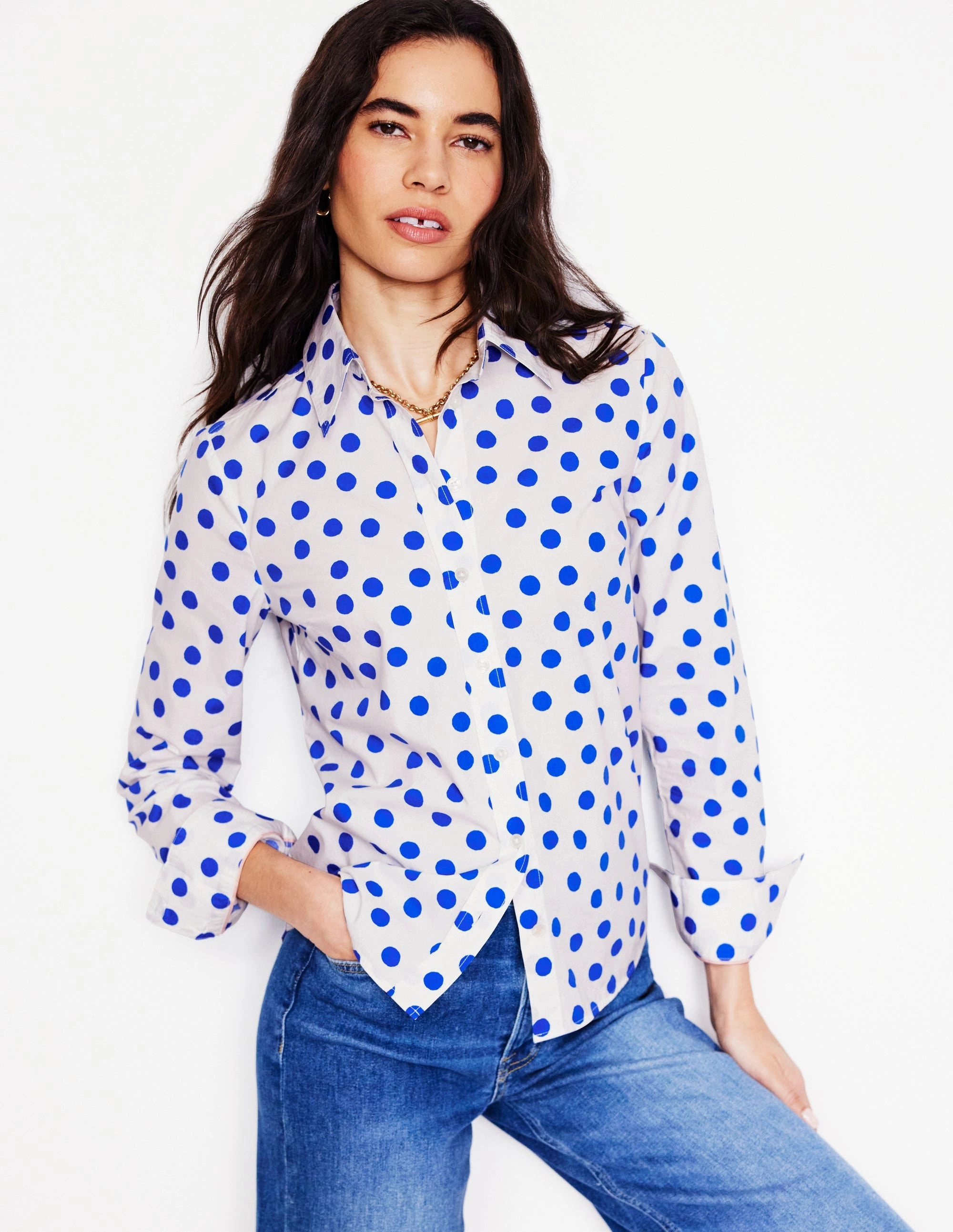 Sienna Cotton Shirt-Ivory, Blue Abstract Dot Warm Hoodie Luxurious Feel