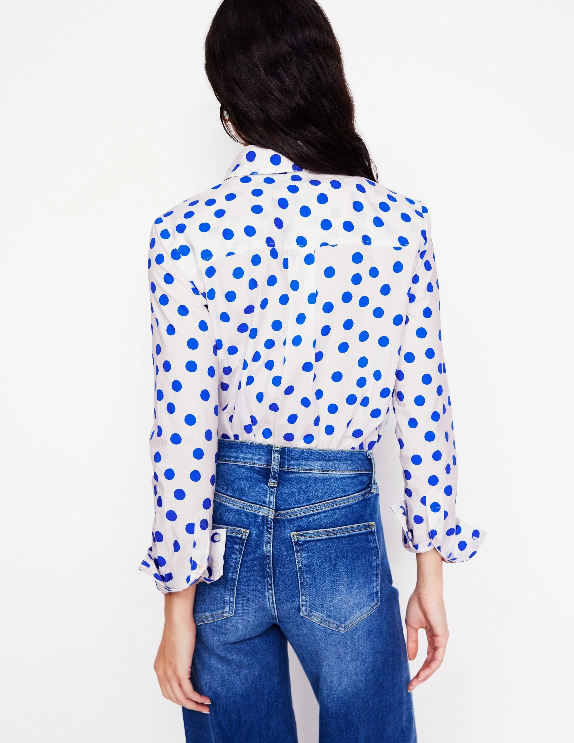 CollapsibleFrame HighDurabilityWeave Sienna Cotton Shirt-Ivory, Blue Abstract Dot
