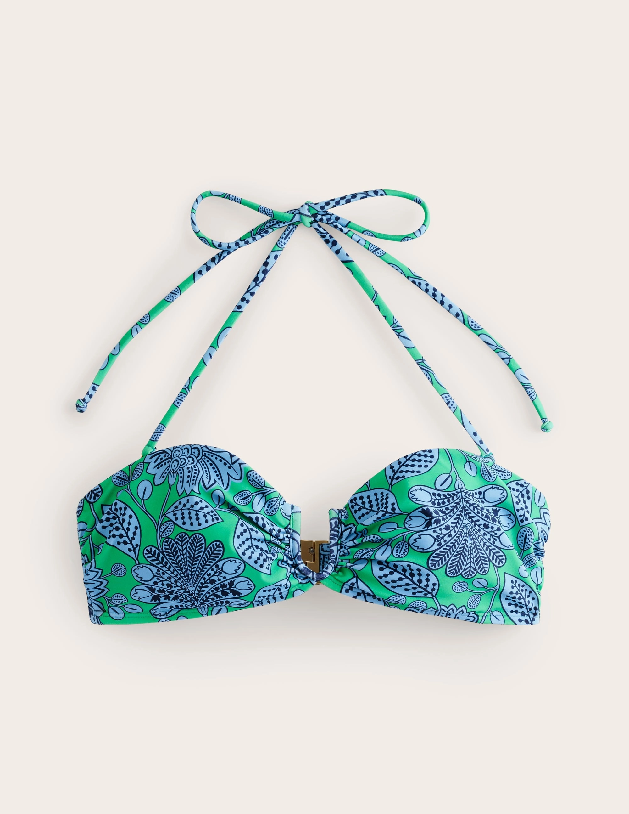 U Bar Bikini Top-Ming Green, Gardenia Swirl Fading Resistant Fabric