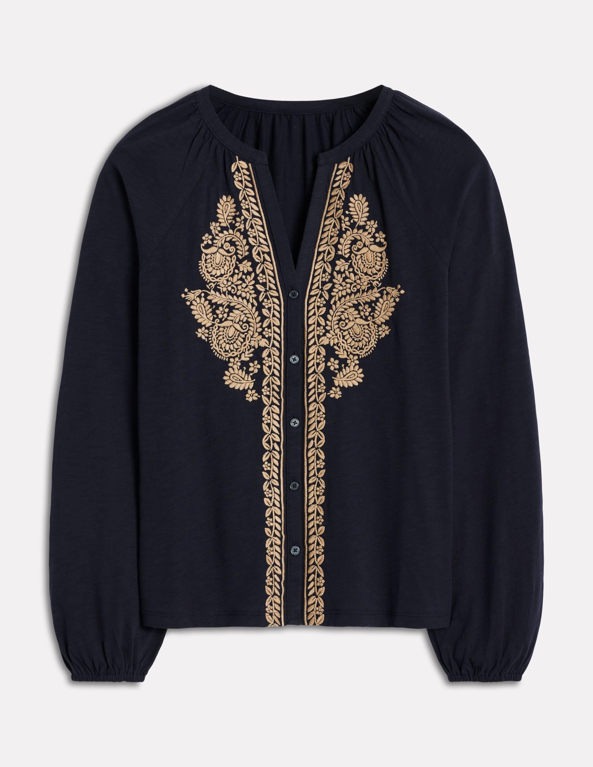 Alma Embroidered Shirt-Navy HeatSealed Seams Relaxed Tee