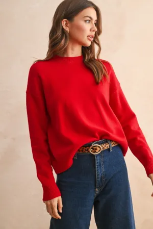 Durable Stitching Brielle Crew Neck Sweater in Red