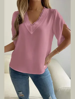Minimalist Detailing LAYERED V NECK ANGEL SLEEVED BLOUSE TOP