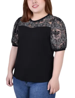 Casual Jacket Plus Size Puff Lace-Sleeve Top