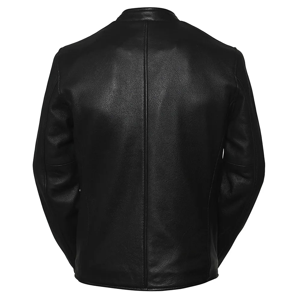 Snap Button Collar Desire Black Leather Jacket