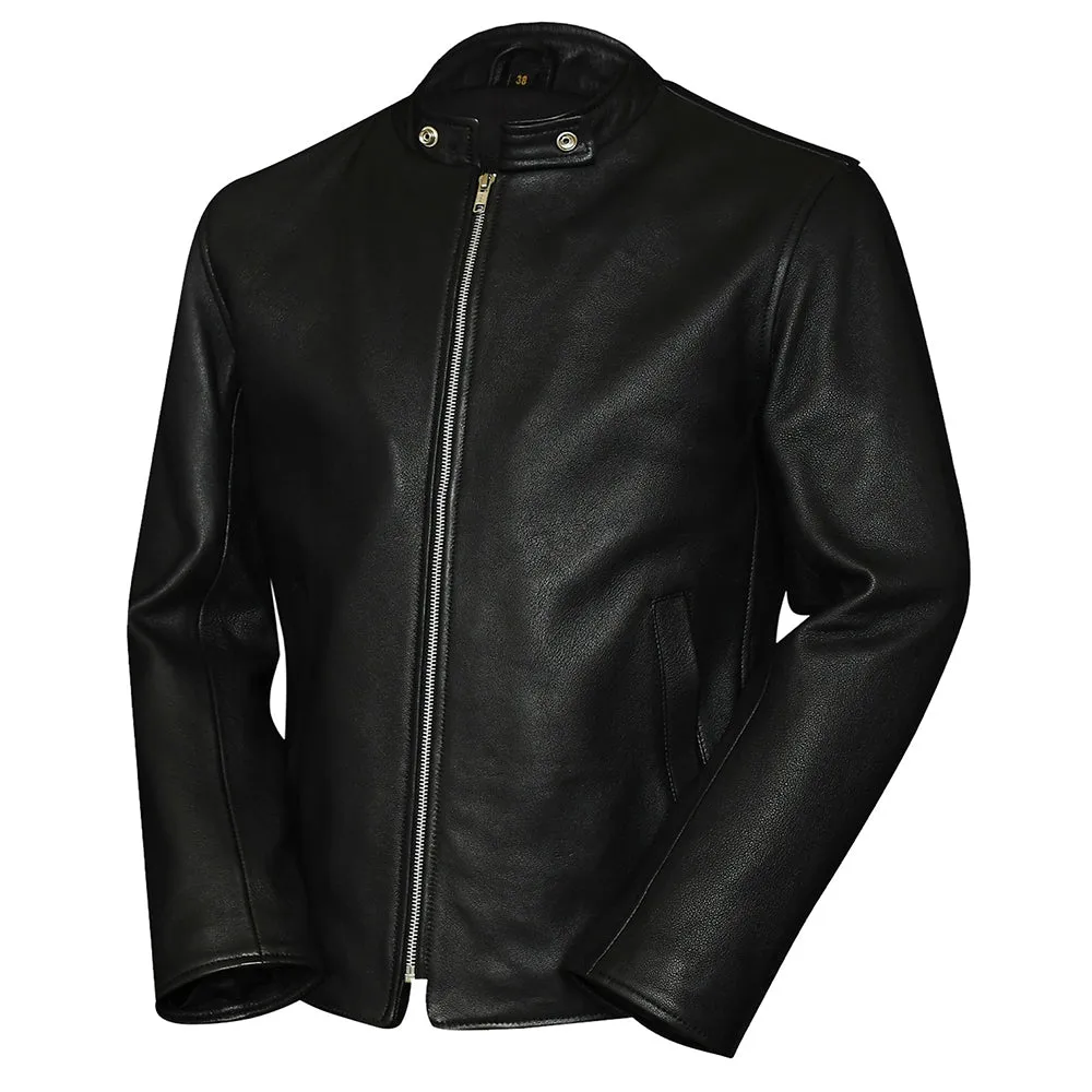 Snap Button Collar Desire Black Leather Jacket