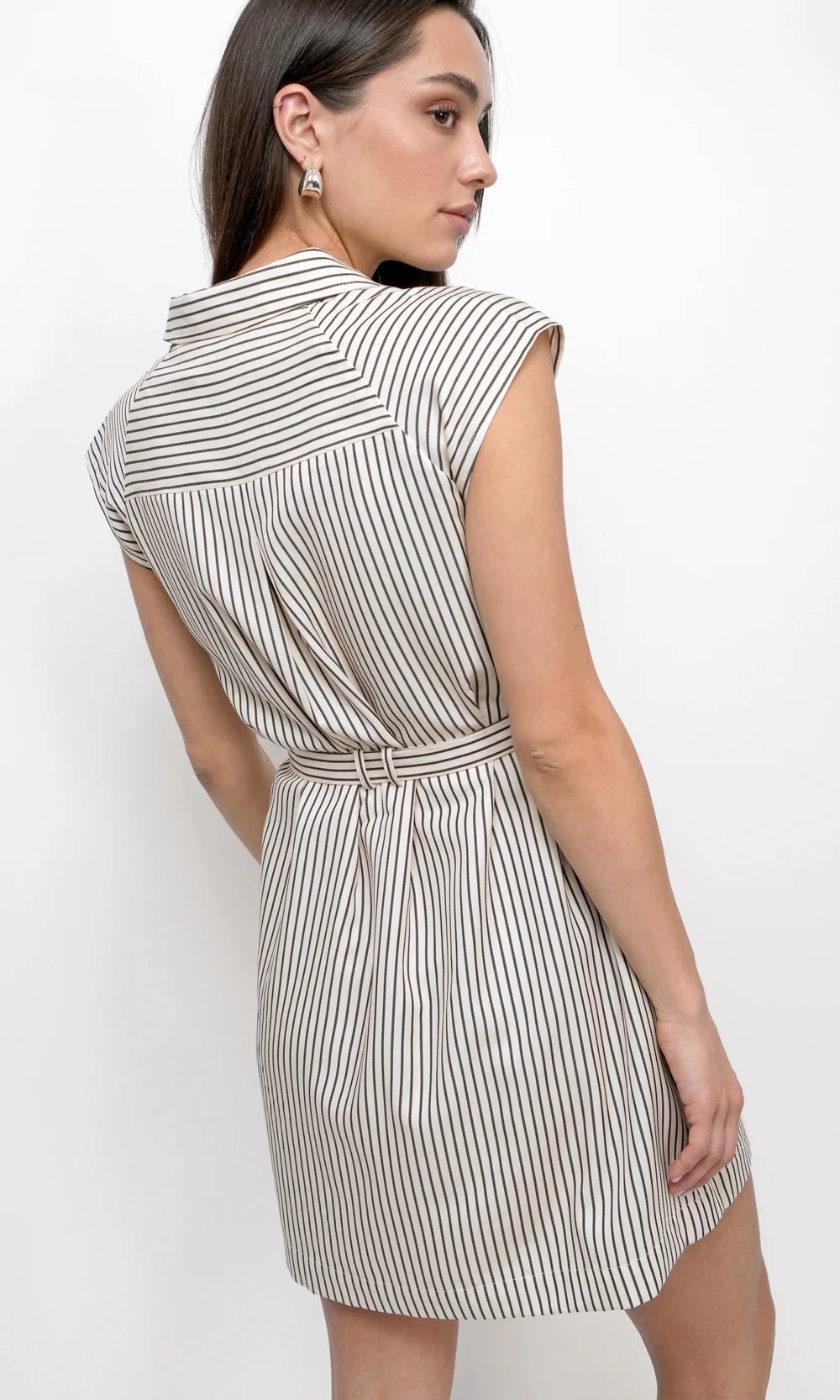 Snider Stripe Shirt Dress in Sand/Black Professional Cut MicrofiberBlend