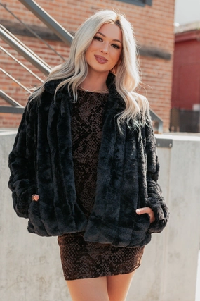 Weather Ready Snuggle Bug Faux Fur Jacket (Black)