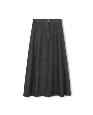 Story Black A line Seam Denim Skirt W-22641 Friction Free