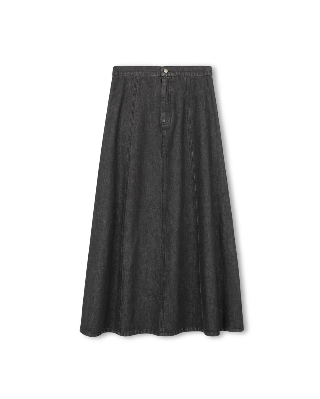 Story Black A line Seam Denim Skirt W-22641 Subtle Shimmer urban scene