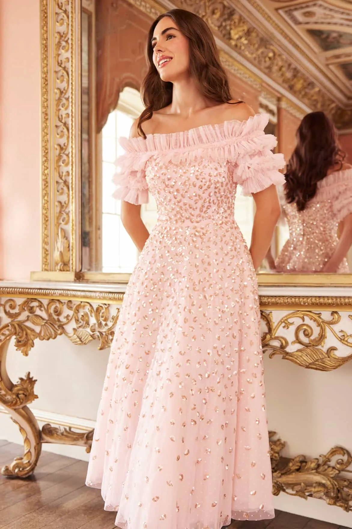 Effortless Wear Minimalist Style Autumn Leaves Off-Shoulder Ballerina Dress