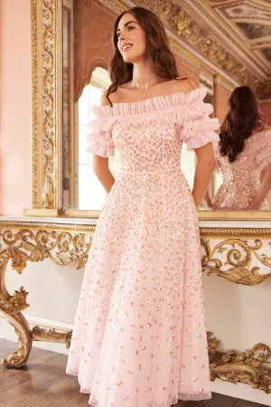 Effortless Wear Minimalist Style Autumn Leaves Off-Shoulder Ballerina Dress