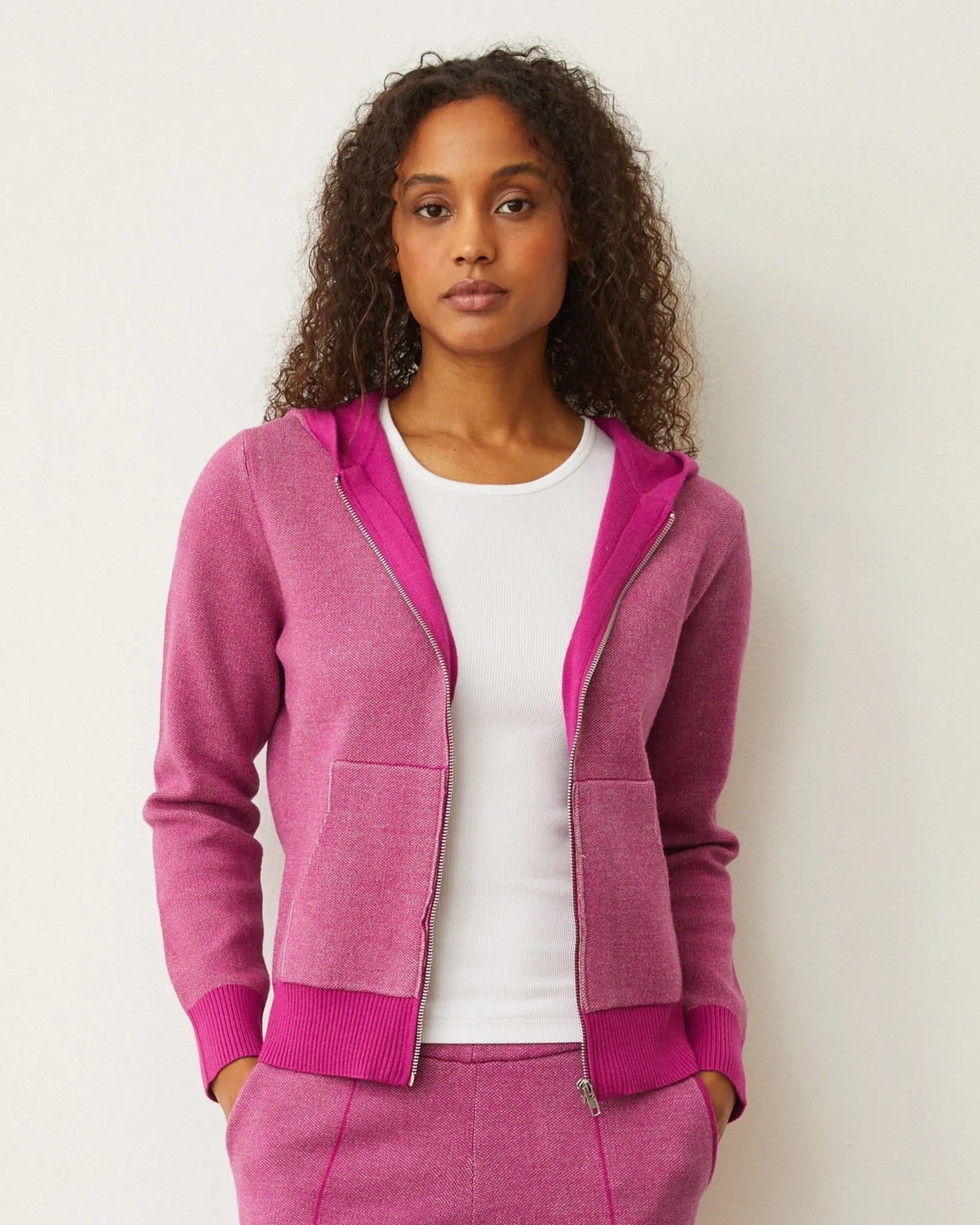 Airy Movement Soft Knit Two Tone Zip Up Hoody