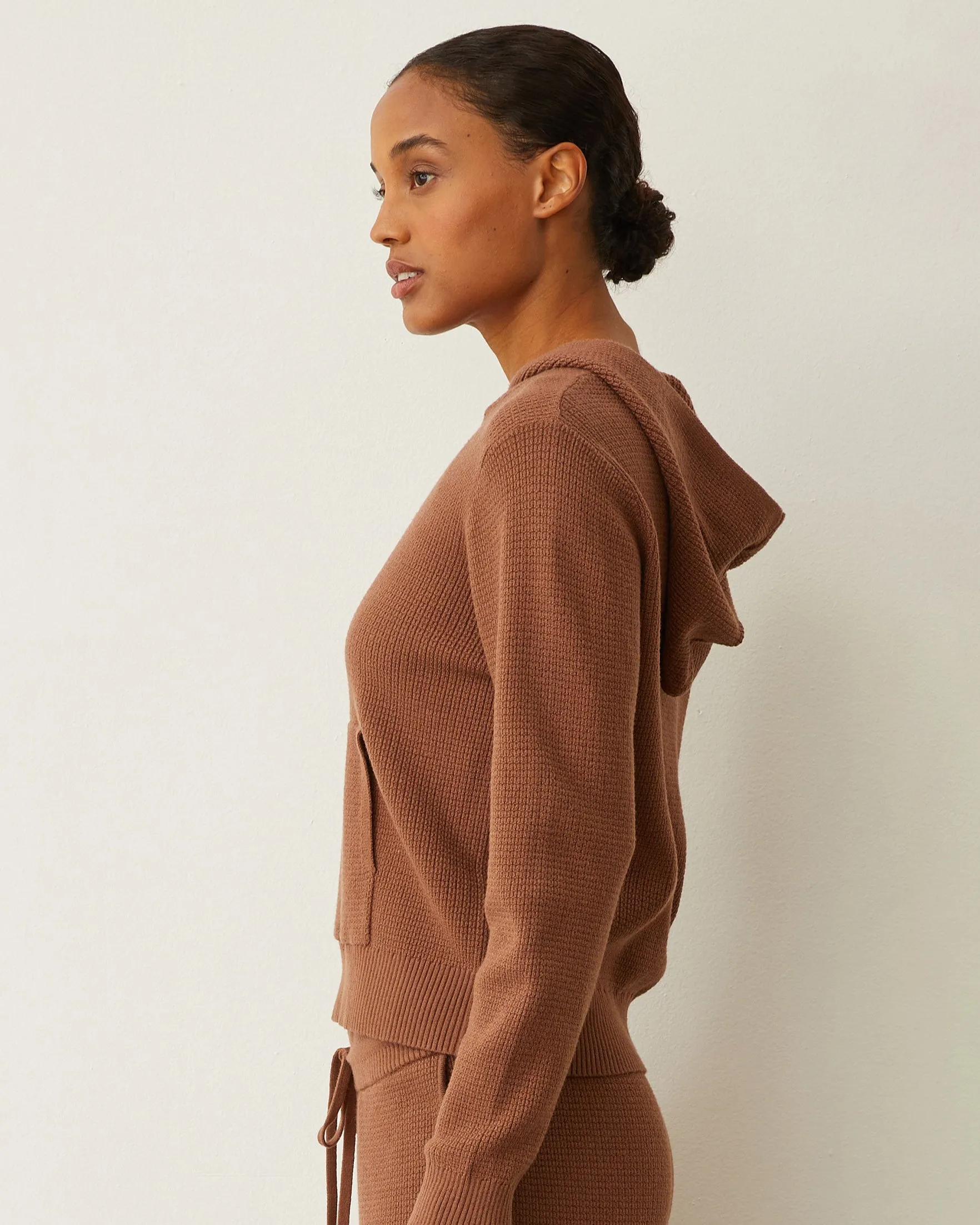 Clean Style Drawstring-Waist Soft Knit Waffle Kangaroo Pullover