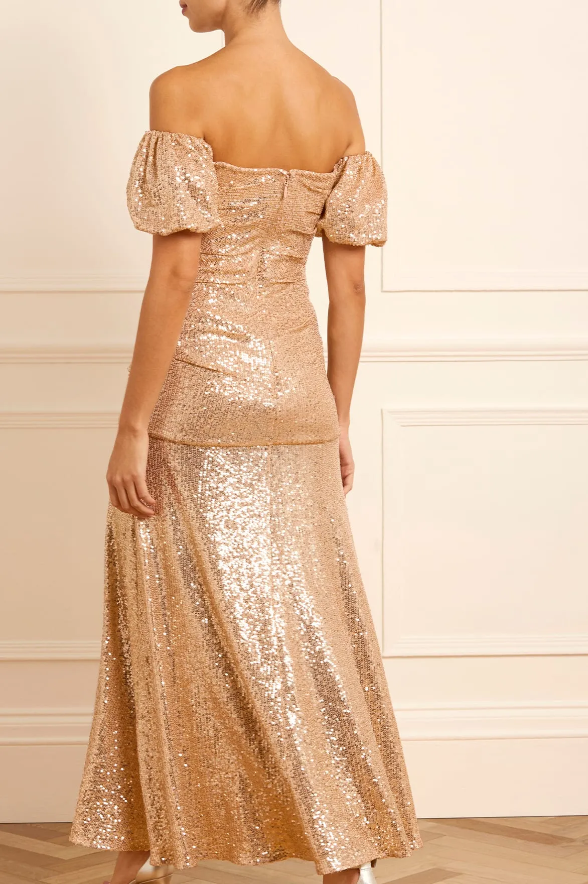 Sunbeam Valentina Off-Shoulder Gown Light Volume Side Pleats