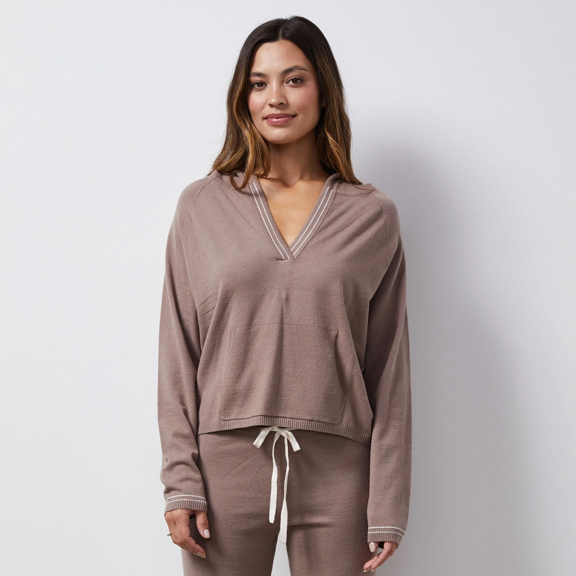 Light Soft Knit Contrast Stitch Hoody Beach Walk UVProtectiveLayer