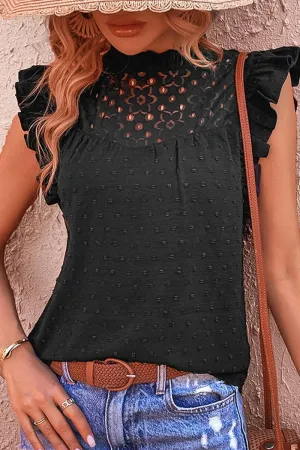 High Neckline DoubleStitched Construction RUFFLED MESH HIGH NECK ANGEL WINS TUNIC TOP