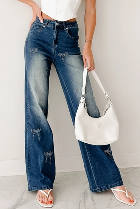 ComfortStretch Soft & Sweet High Rise Straight Leg Bow Jeans (Med Wash)