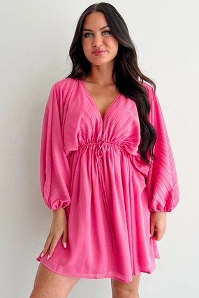 Bold Structure Timeless Trend Fearless Charm Long Sleeve Mini Dress (Bubblegum)