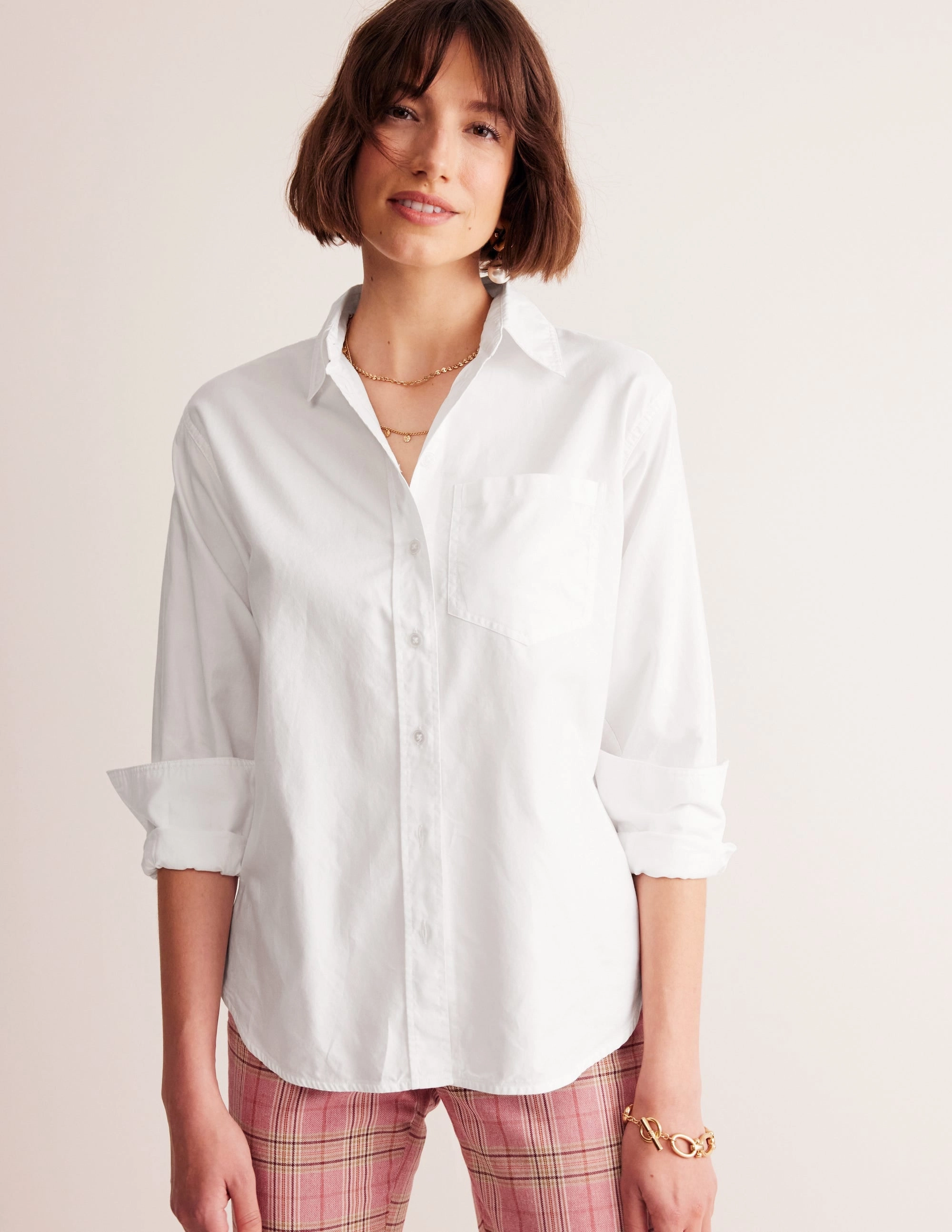 Connie Relaxed Cotton Shirt-White Durable Overlock Stitch