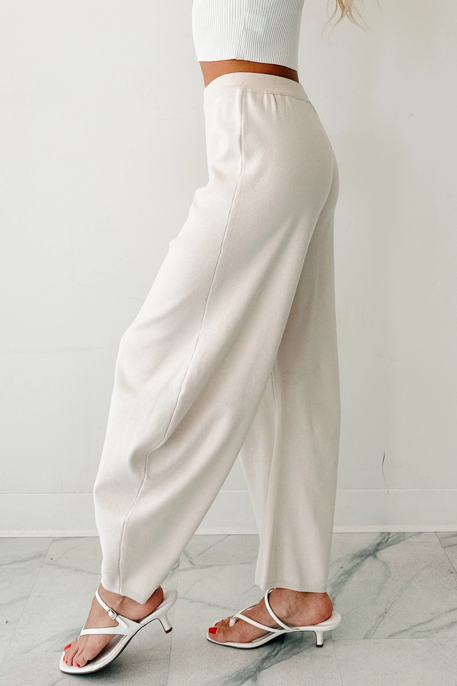 Everyday Essential elastic waistband Soft Launch Era Knitted Barrel Pants (Cream)