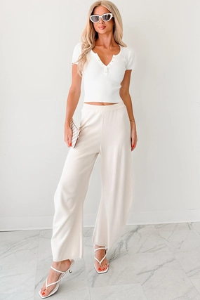 Soft Launch Era Knitted Barrel Pants (Cream) Double Needle Stitching