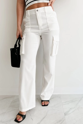 Naturally Stylish High Rise Cargo Pants (White) Comfort Fit Sport Flex