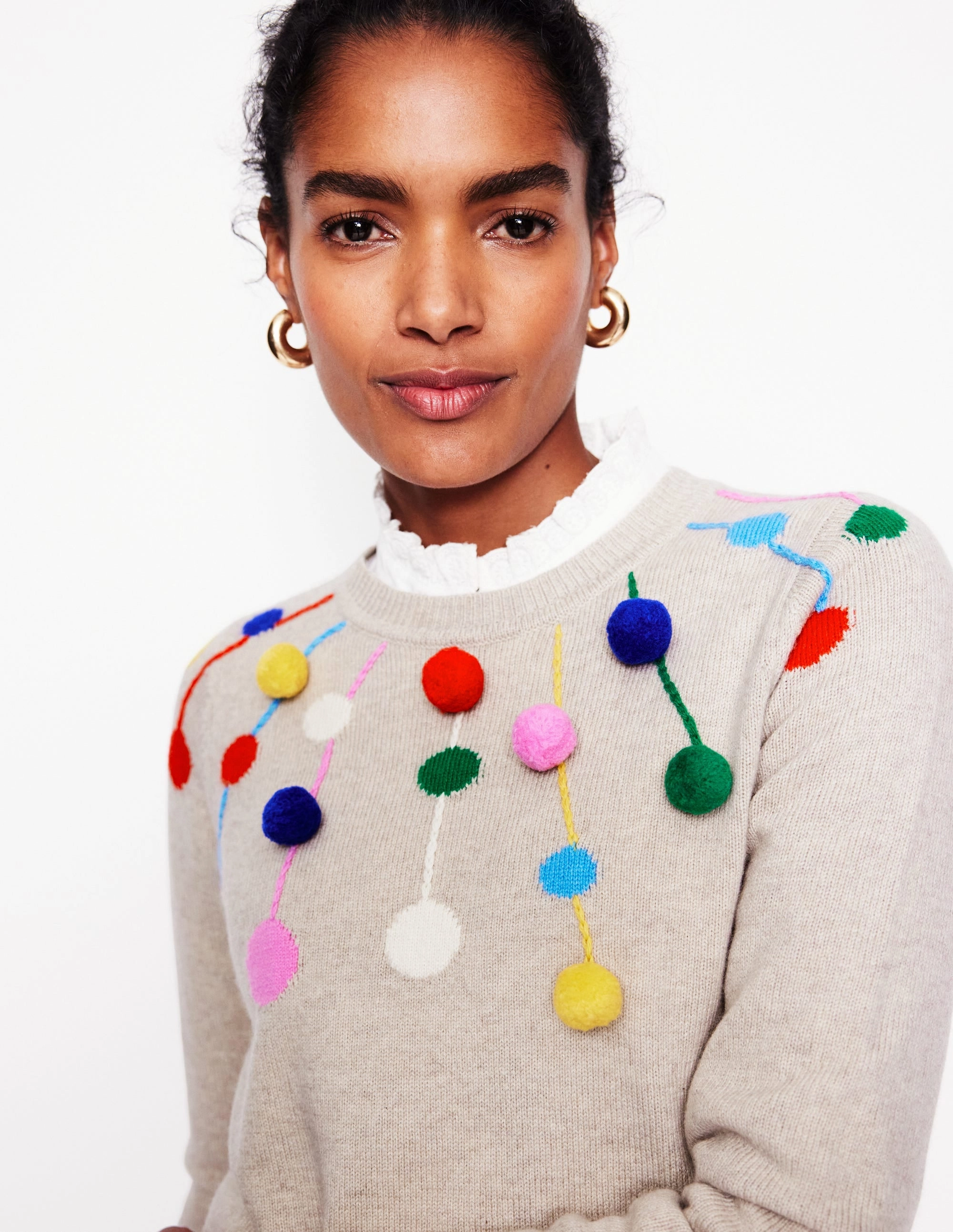 City Trend Season Ready Pom Pom Jumper-Oatmeal, Multi Poms