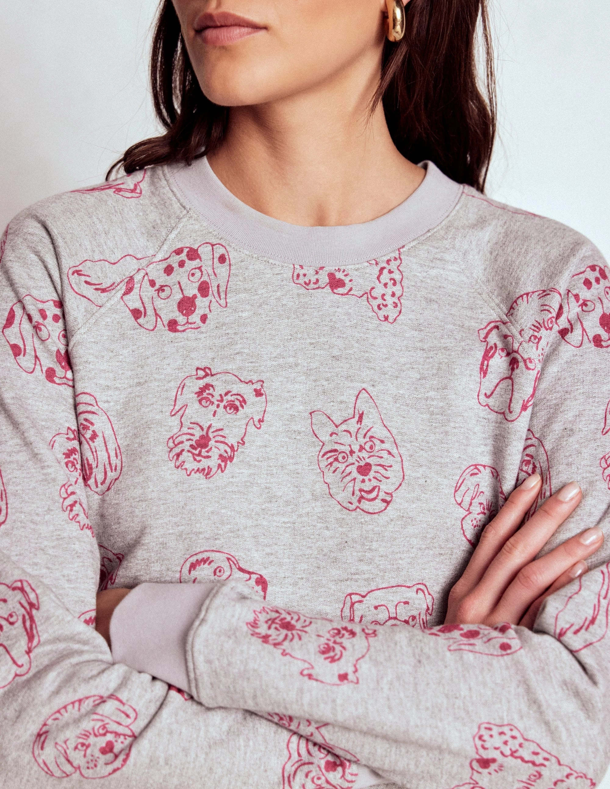 HeavyweightThermal HypoallergenicConstruction Rosa Printed Sweatshirt-Grey and Pink Yarrow, Dogs