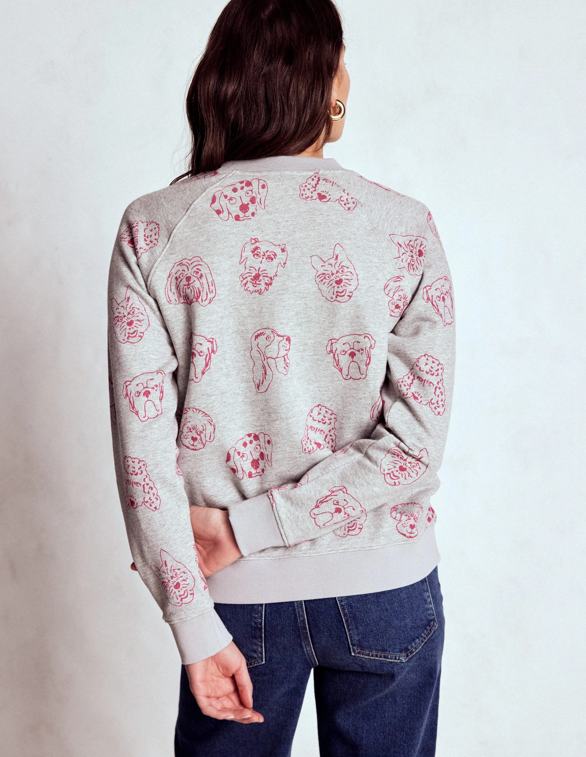 Midweight Texture Rosa Printed Sweatshirt-Grey and Pink Yarrow, Dogs