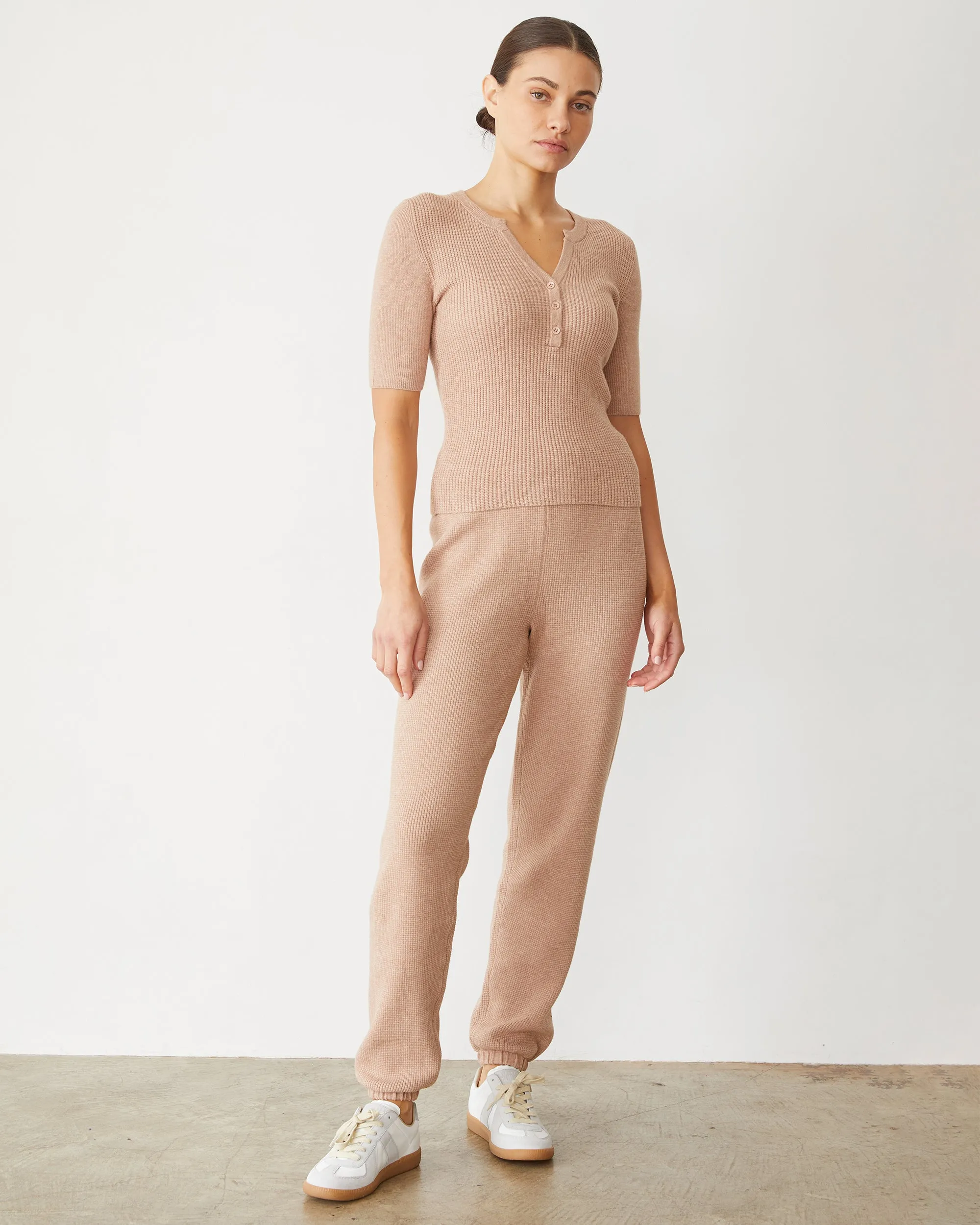 Softknit Rib Waffle Henley Flexible Material Slim Silhouette