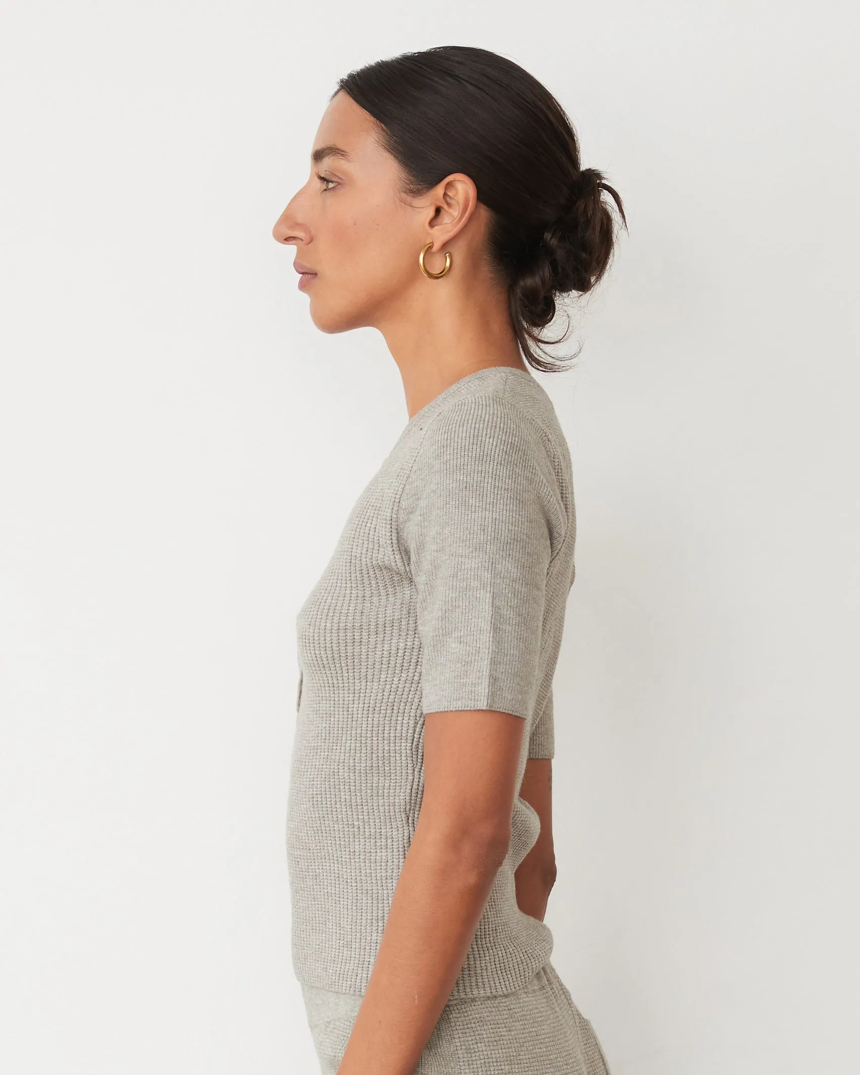 Softknit Rib Waffle Henley DurableReinforcement Loose Tee