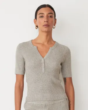 Casual Blouse Softknit Rib Waffle Henley