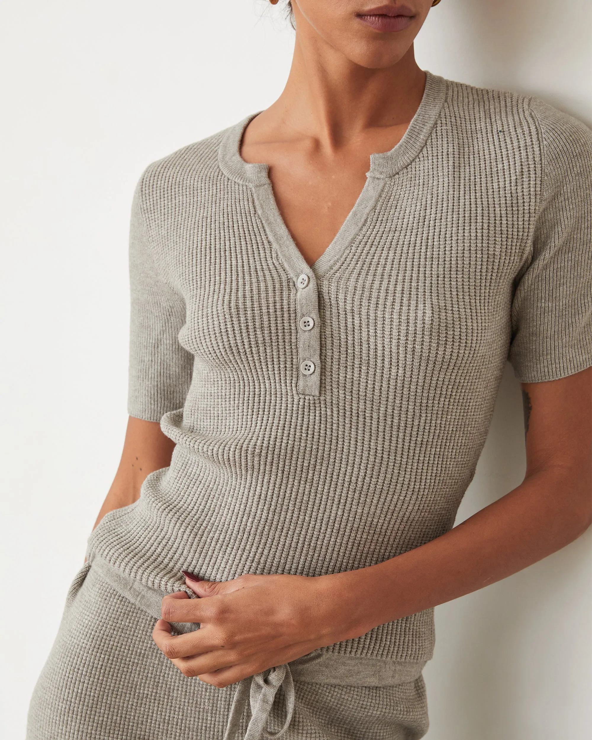 Breathable mesh panel FlatlockSeamTechnique Softknit Rib Waffle Henley