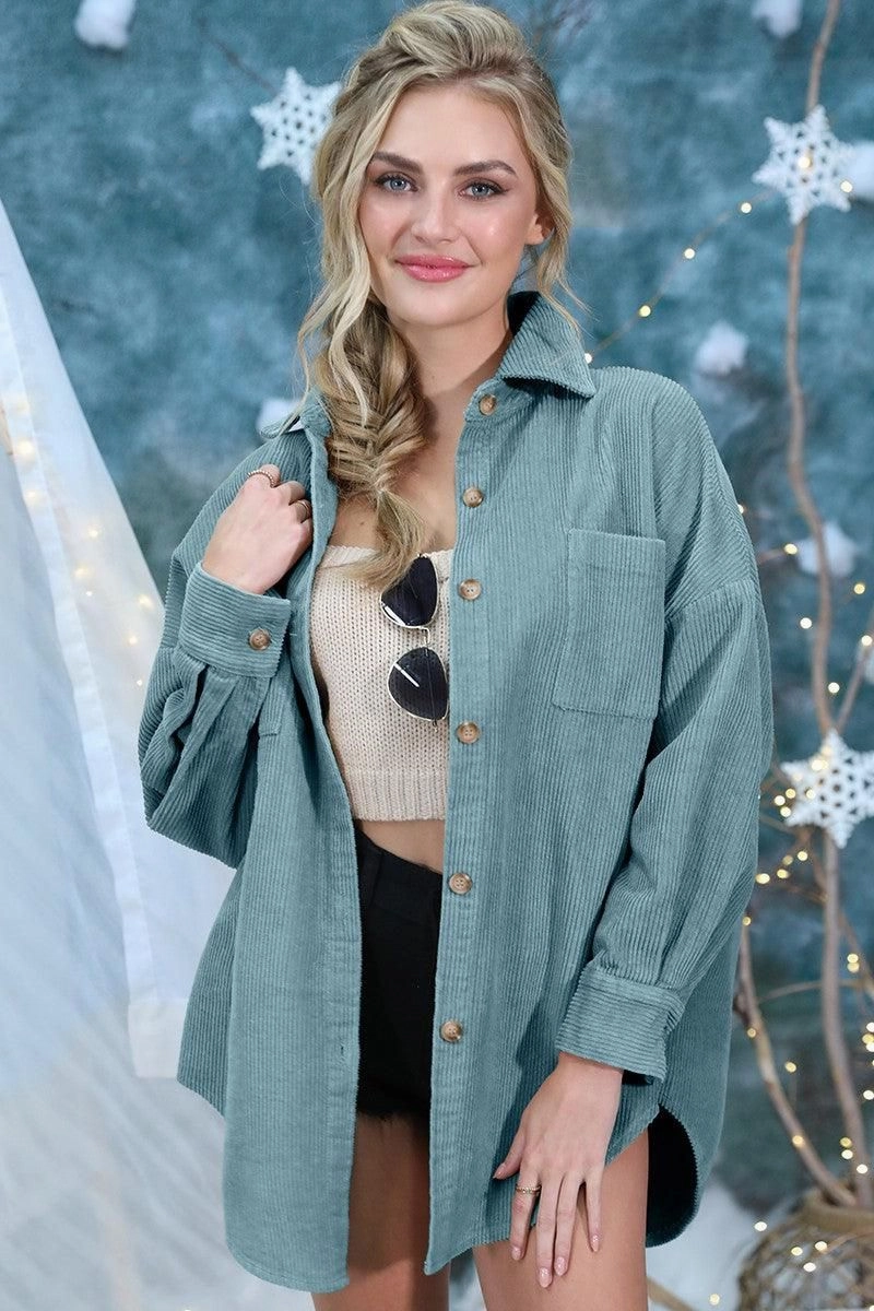 Stretchable Knit Soft Cotton Blend LOOSE FIT CORDUROY SHIRTS JACKET SHACKET