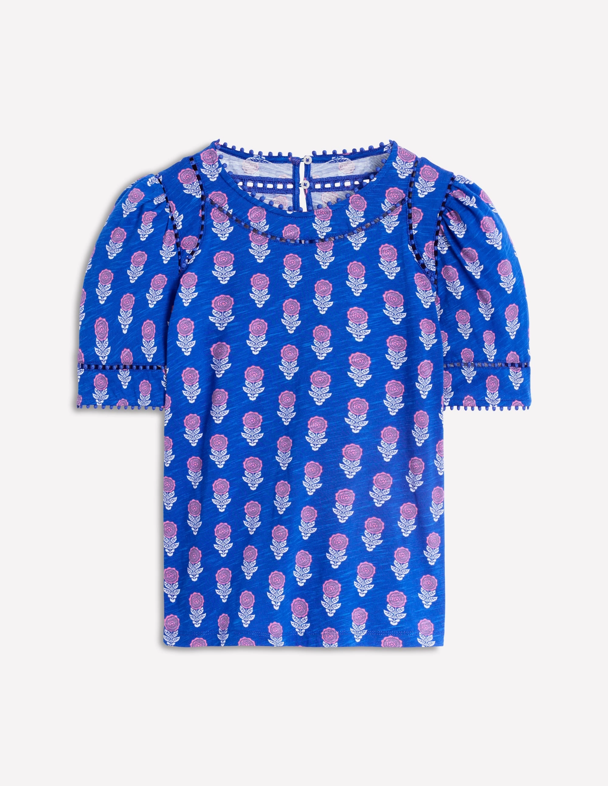 Cozy Knit Sport Top Mila Trim Detail Top-Gallery Blue, Dahlia Sprig