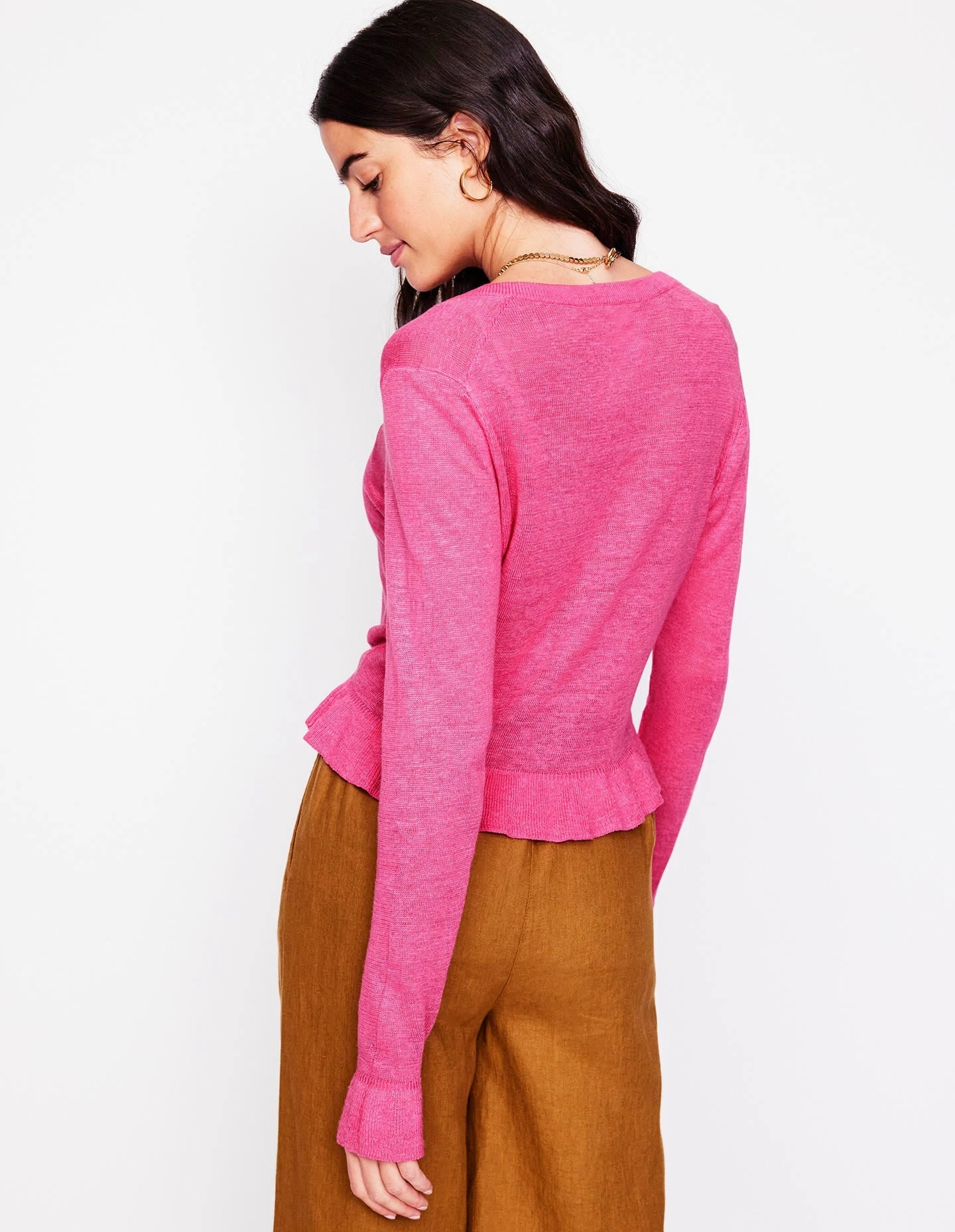 Fall Ready HighElastic Recovery Josie Cropped Linen Cardigan-Sorbet Pink