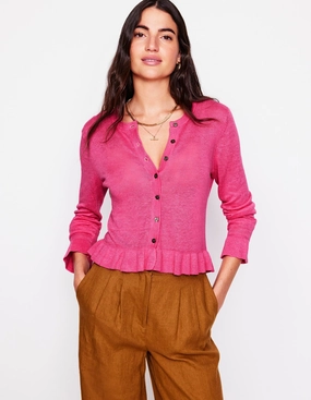 Cold Casual Outfit Fresh Look Josie Cropped Linen Cardigan-Sorbet Pink