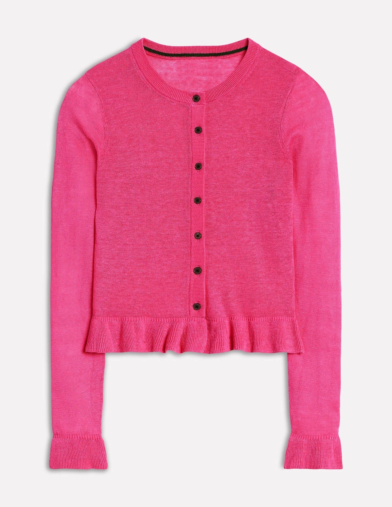 Textured Slub Yarn Soft Material Josie Cropped Linen Cardigan-Sorbet Pink