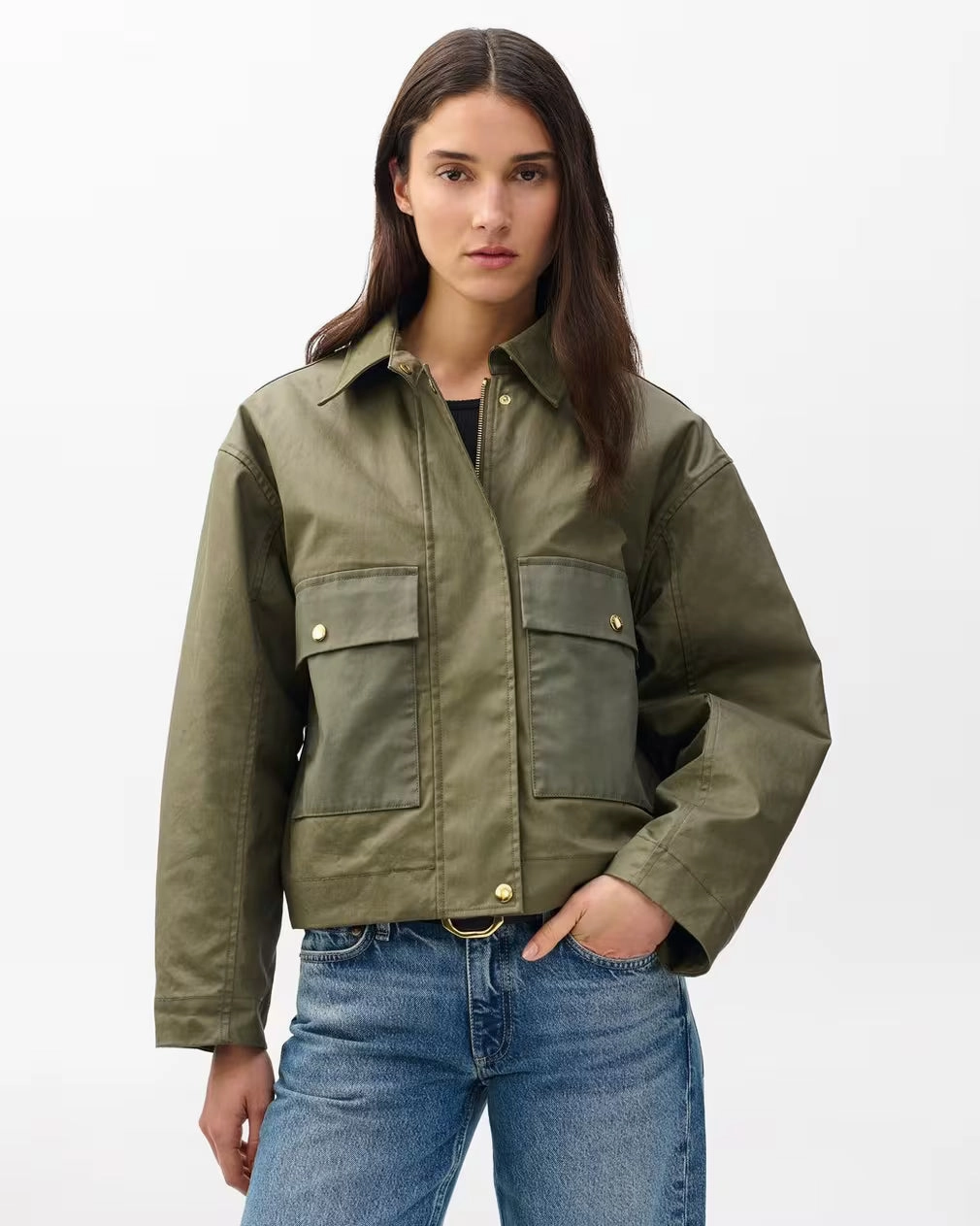Weekend Wear Neutral Comfort Nonie 2-In-1 Cotton Jacket Olive