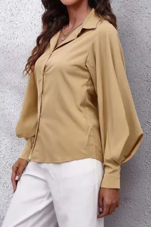 Solid Color Big Lantern Sleeve Shirt Relaxed Dress