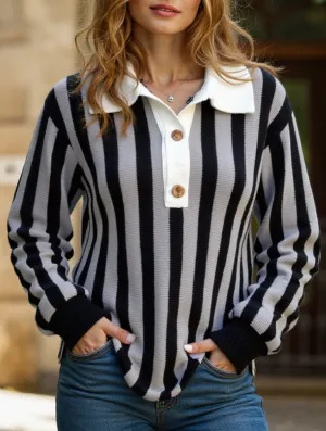 Durable Fiber Blend Solid color striped crew neck pullover sweater