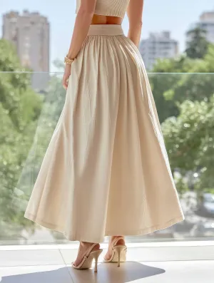 Versatile Wear Solid Color Waist Drop Slimming Hemline Skirt ??Elegant Cotton Linen Midi Skirt