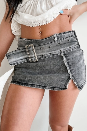 Street Active Ultra Soft Blend Some Enchanted Evening Denim Mini Skirt (Acid Black)